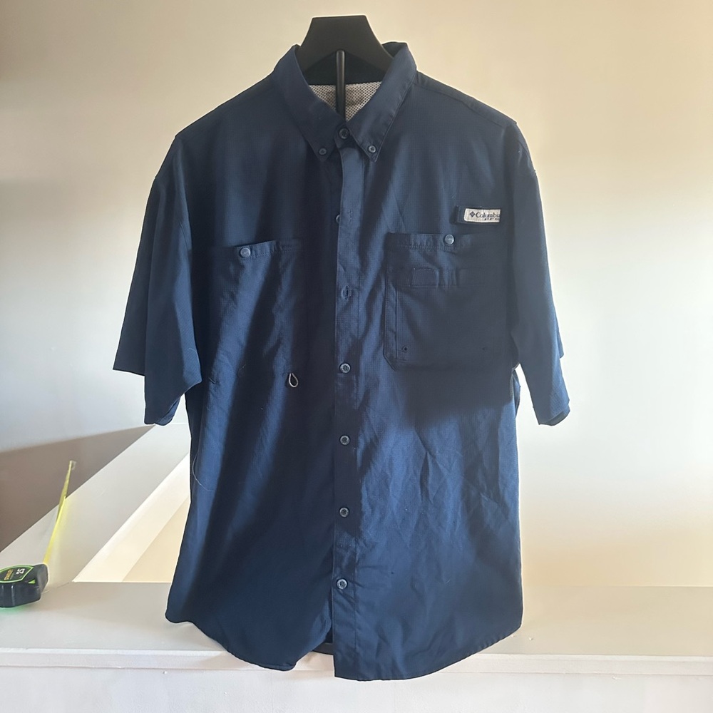Columbia PFG Men's Dark Blue Casual Button Down Shirt